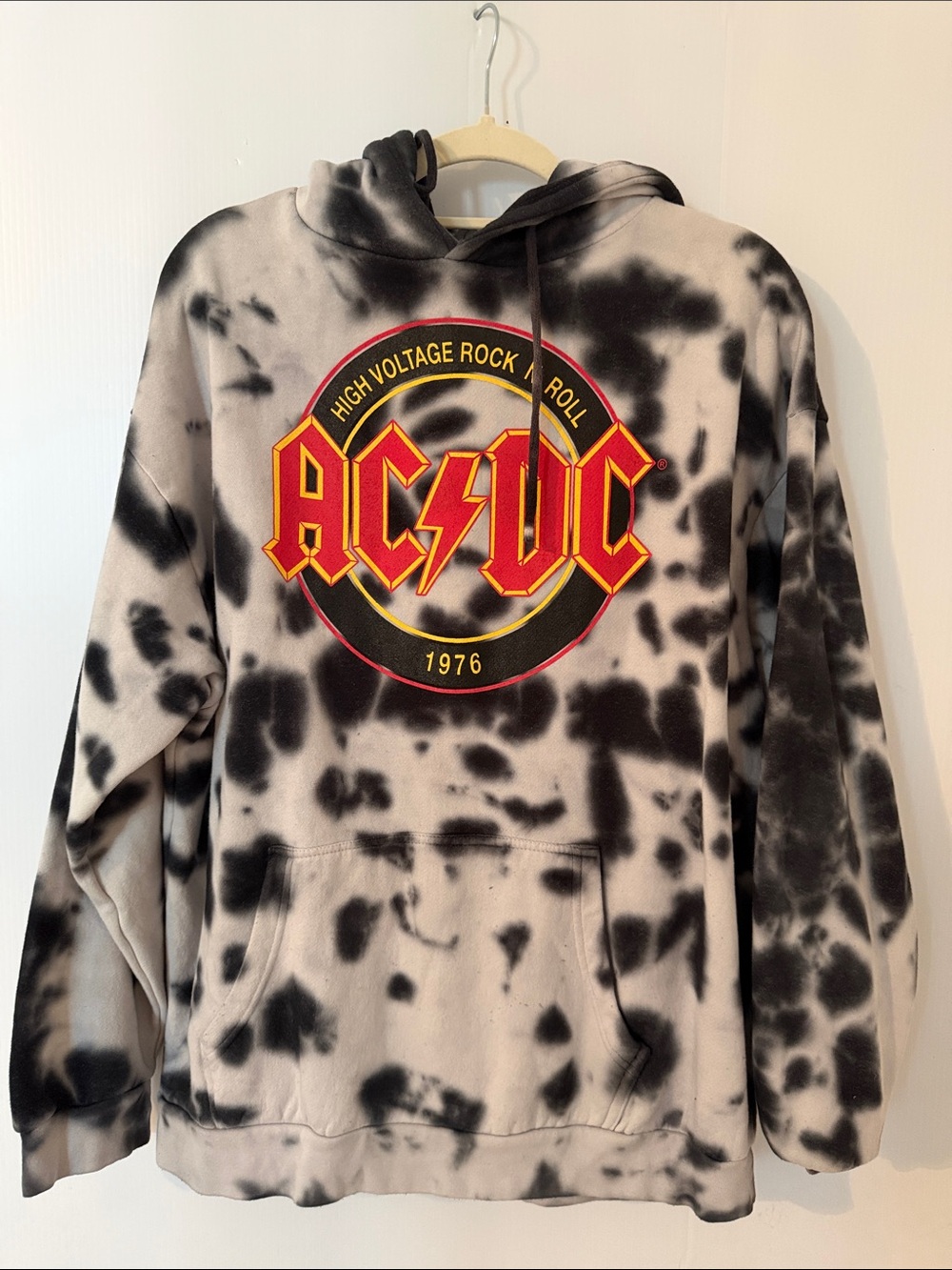 AC/DC Tie-Dye Pullover Hoodie with Red & Yellow Logo